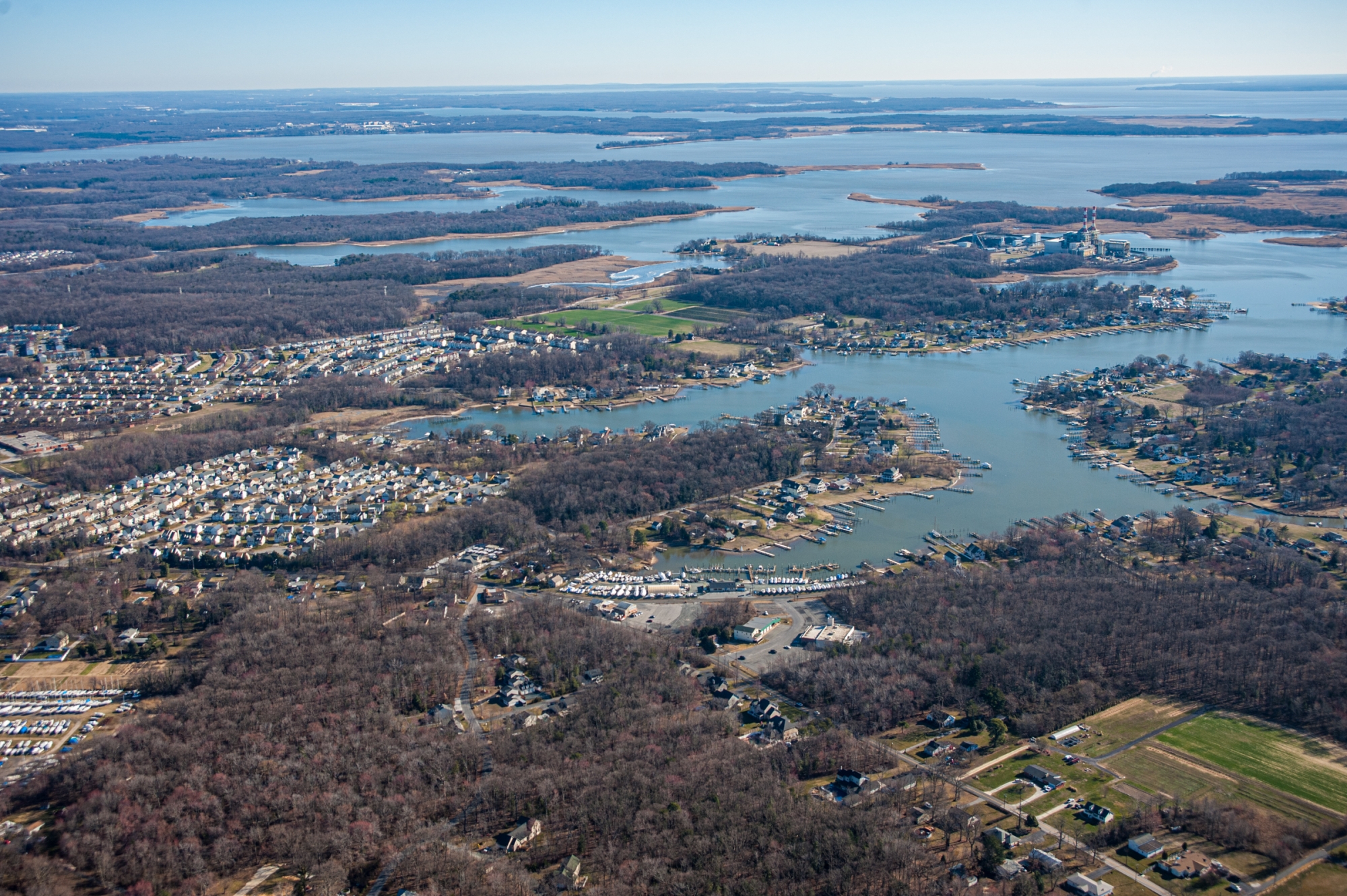 Aerial photo of development around a river