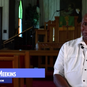 A still shot of Carroll Meekins, Smithville church deacon, from the Sea Grant Film that explores a diminishing Smithville