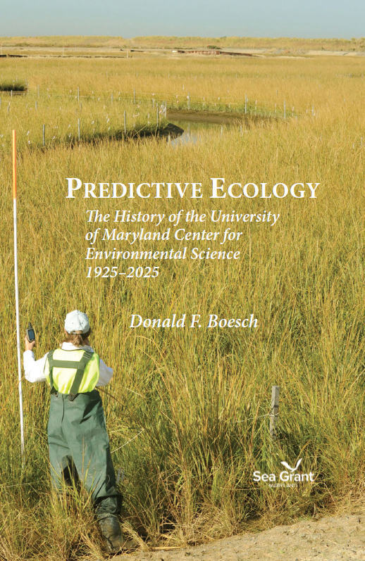 Predictive Ecology book cover showing a scientist looking over a wetland, taking measurements with a GPS device.