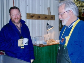Curry Woods and Dan Theisen in their lab.